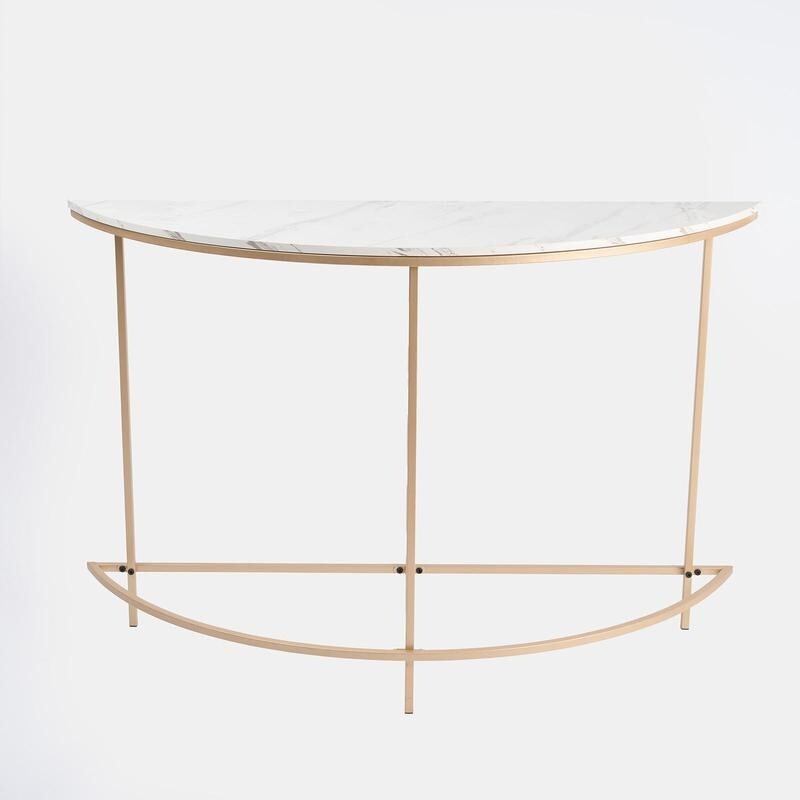 Semi Circle Marble Console Table, Gold Frame, 110x35x76cm Hallway