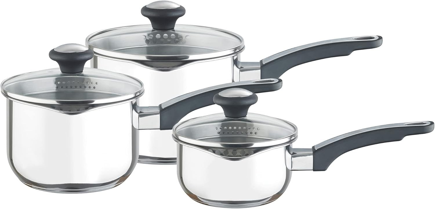3Pcs Stainless Steel Saucepan Set 14 16 18cm Induction Oven Dishwasher Safe