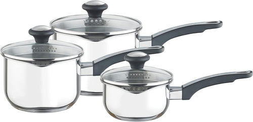 3Pcs Stainless Steel Saucepan Set 14 16 18cm Induction Oven Dishwasher Safe