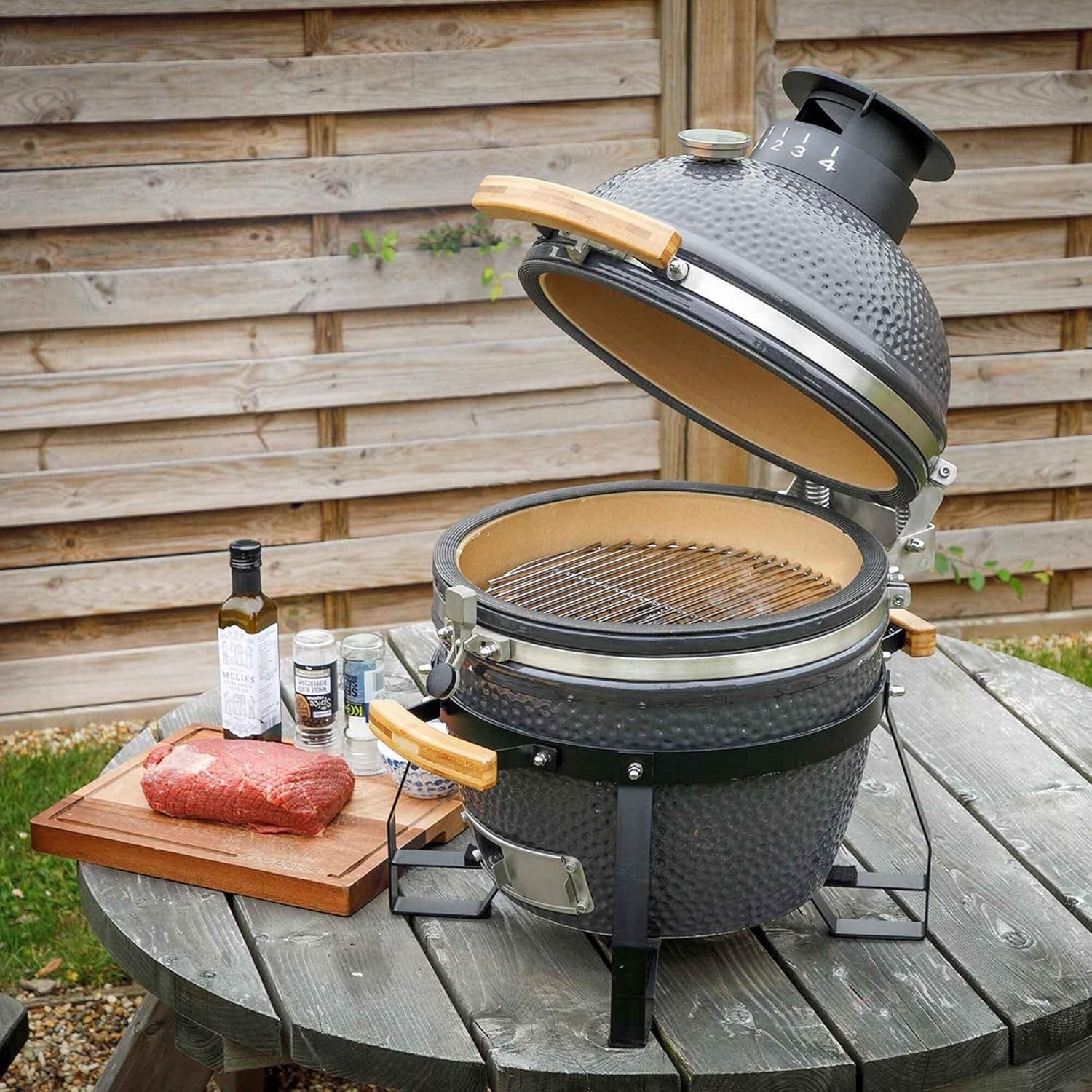 16" Ceramic Kamado BBQ Grill Smoker with Cover & Heat Deflector | Outdoor Oven