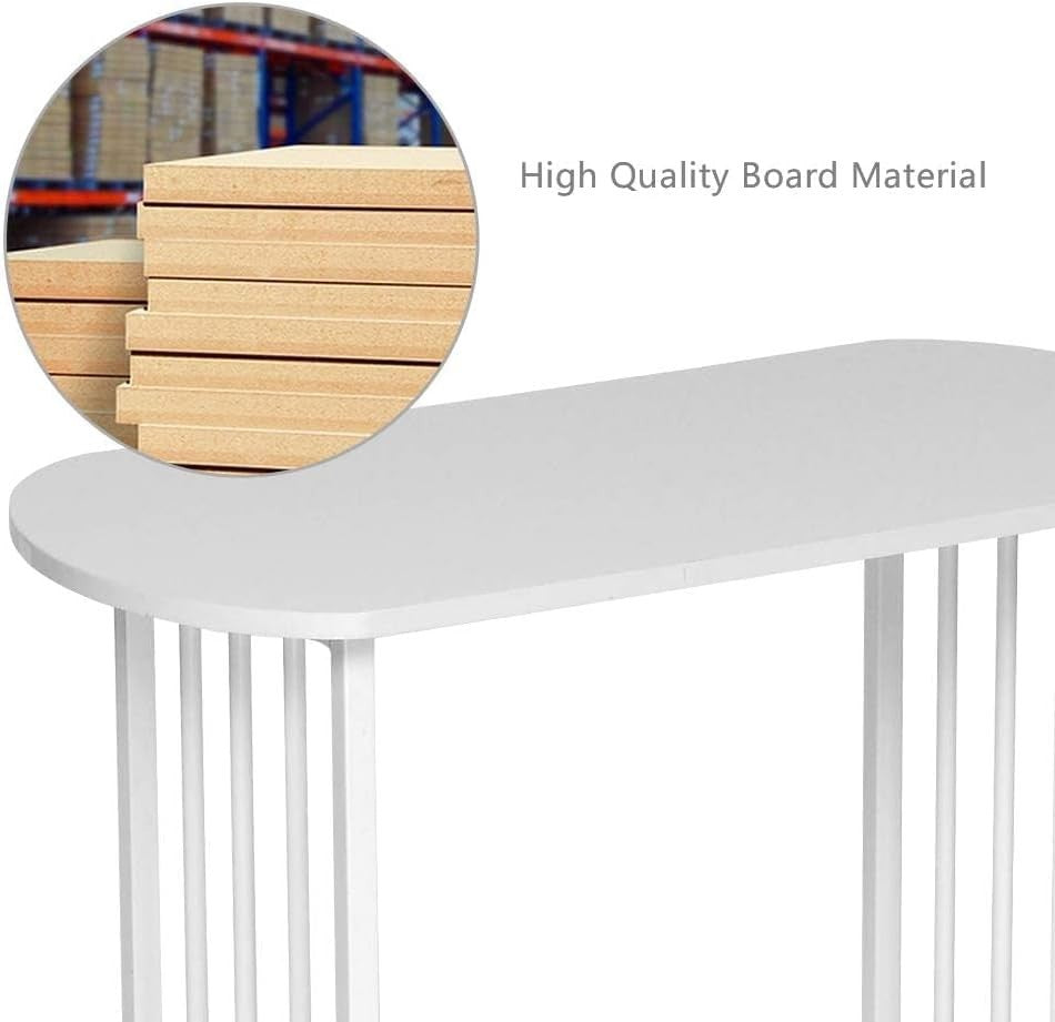Slim White C-Shaped Side Table – Narrow Sofa Table with Metal Frame