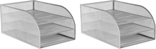 Silver Wire Mesh Desk Organiser 2-Tier Tray A4 Paper Storage Office Home