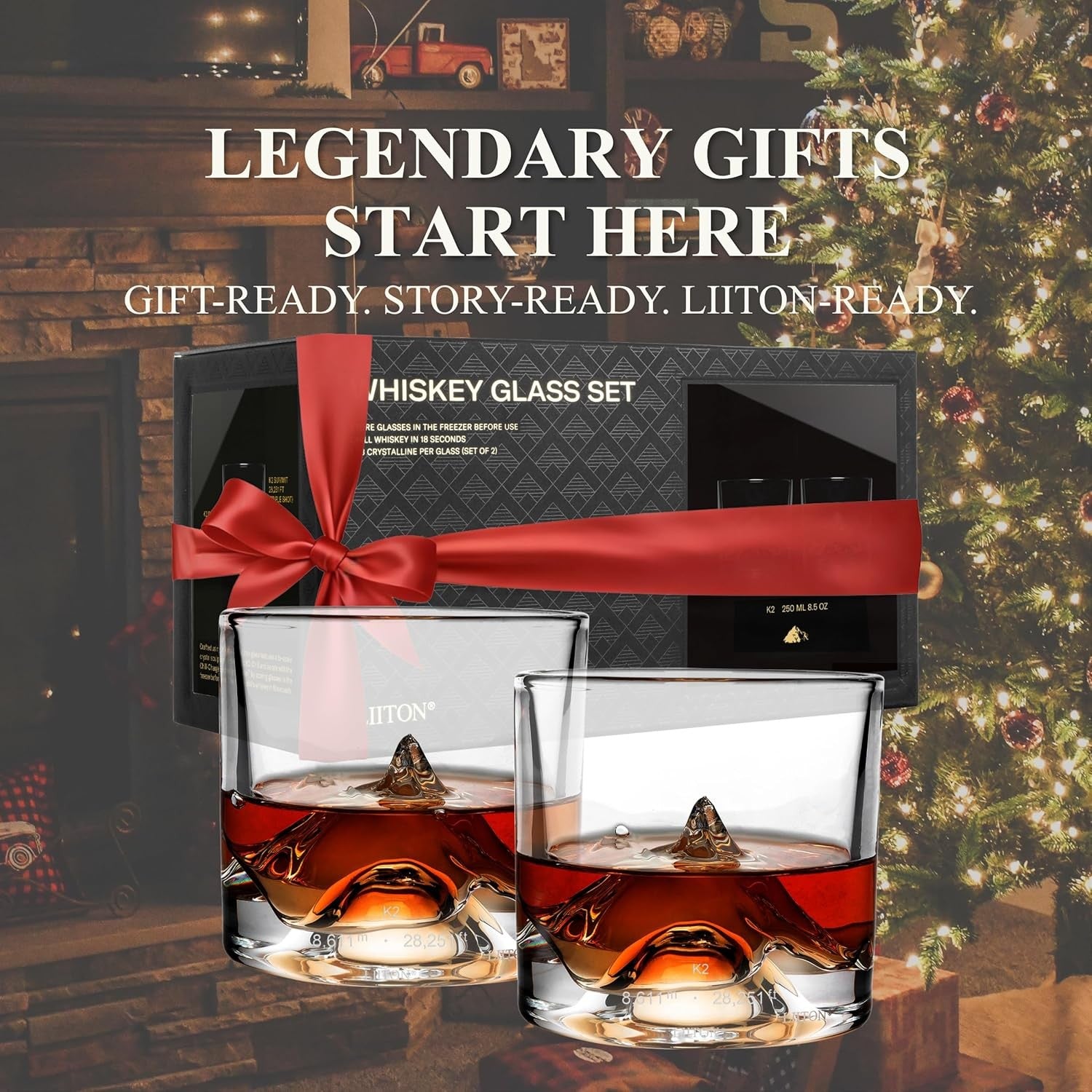 K2 Mountain Whiskey Glasses Set of 2 – 250ml Freeze-Chill Crystal Tumblers Gift