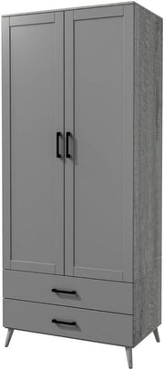 Grey 2 Door Wardrobe with Drawers & Rail – Modern Tall Bedroom Storage