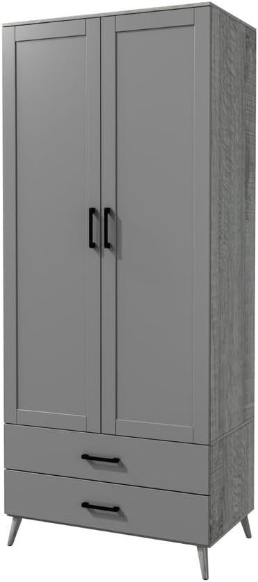 Grey 2 Door Wardrobe with Drawers & Rail – Modern Tall Bedroom Storage