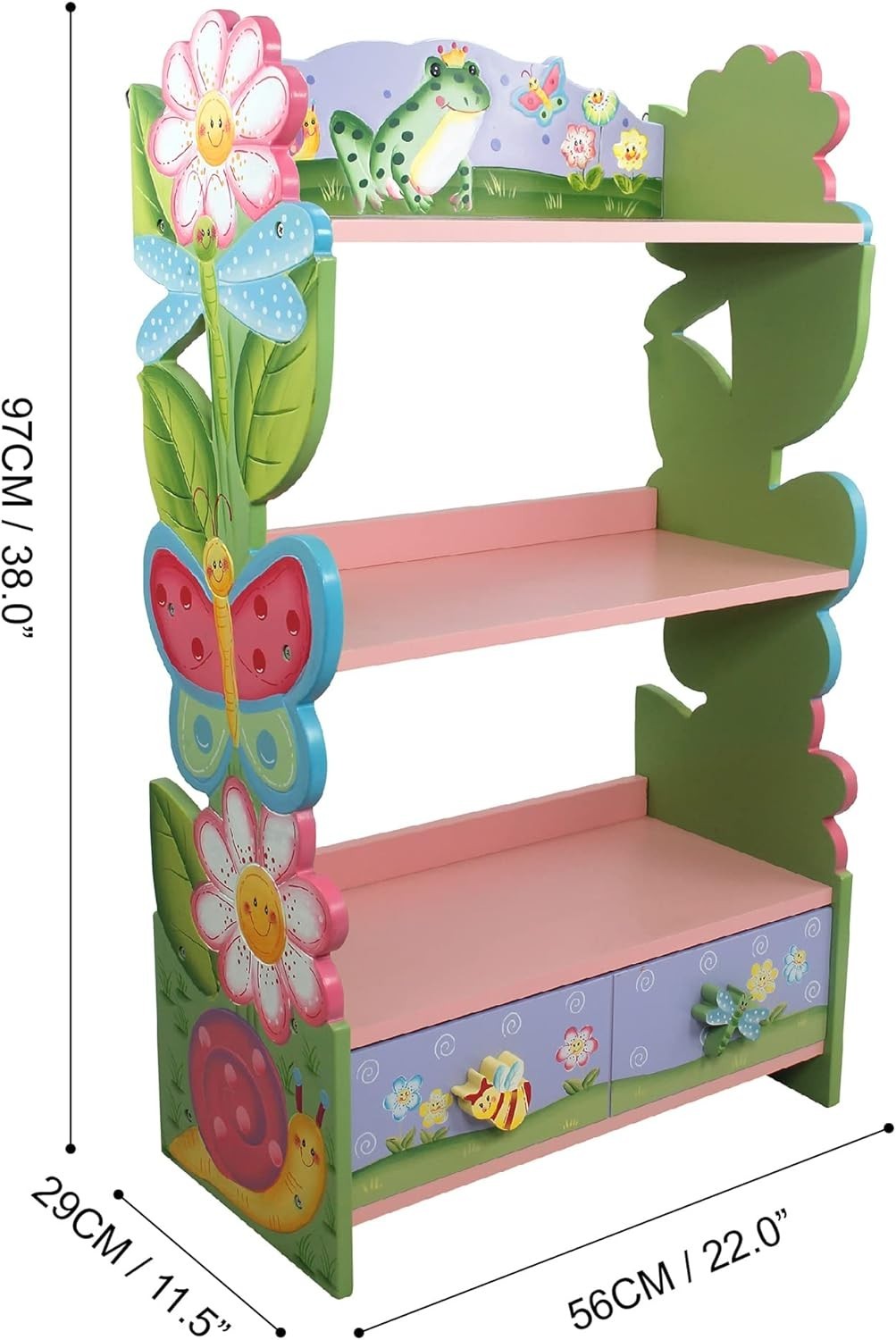 Kids Multi-Tier Wooden Bookshelf with 2 Storage Drawers – Magic Garden Design