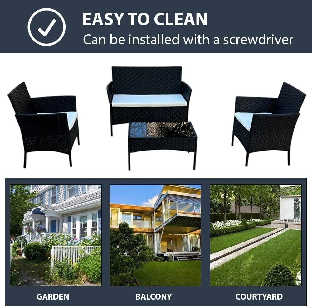 4 Seater Rattan Garden Furniture Set Outdoor Sofa Chairs Table Cushions