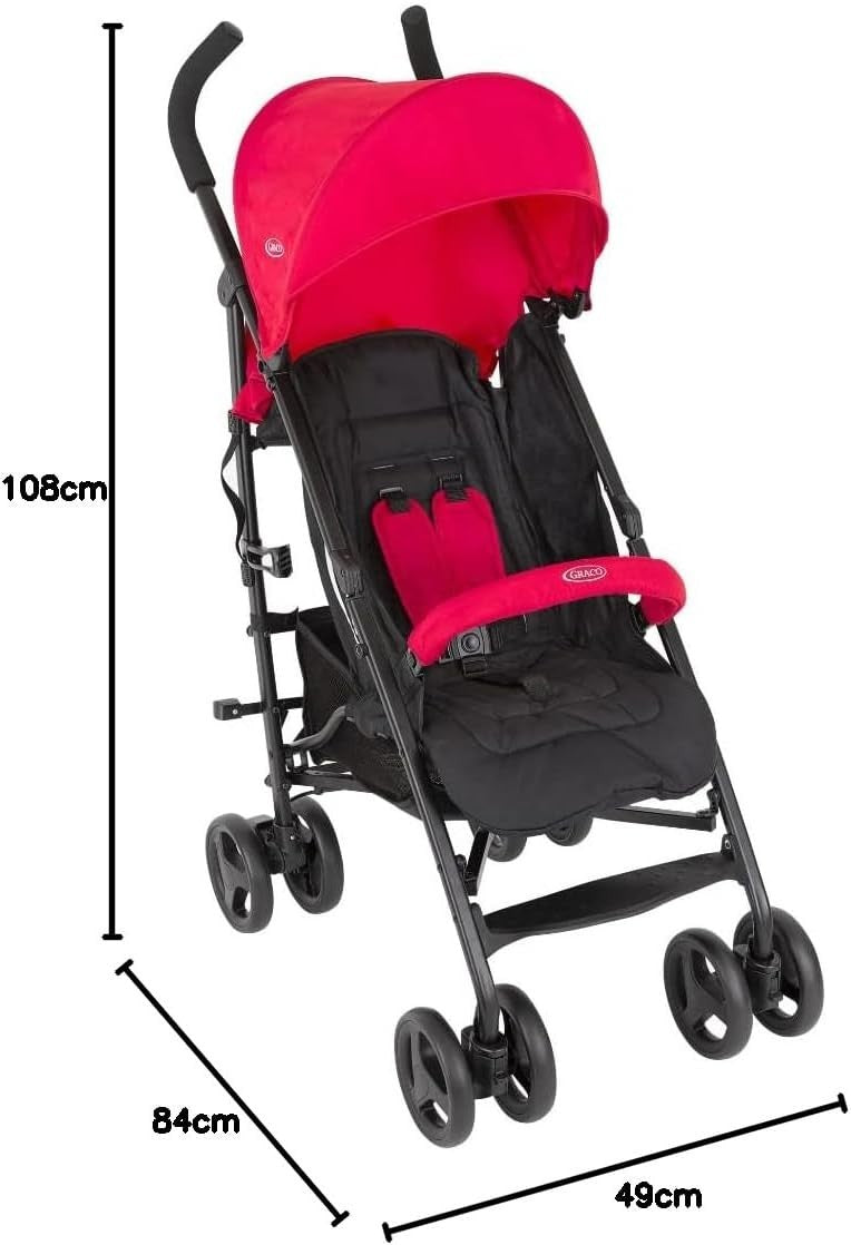 Lightweight Compact Stroller Travel Pushchair Multi-Recline 0-15kg Cherry