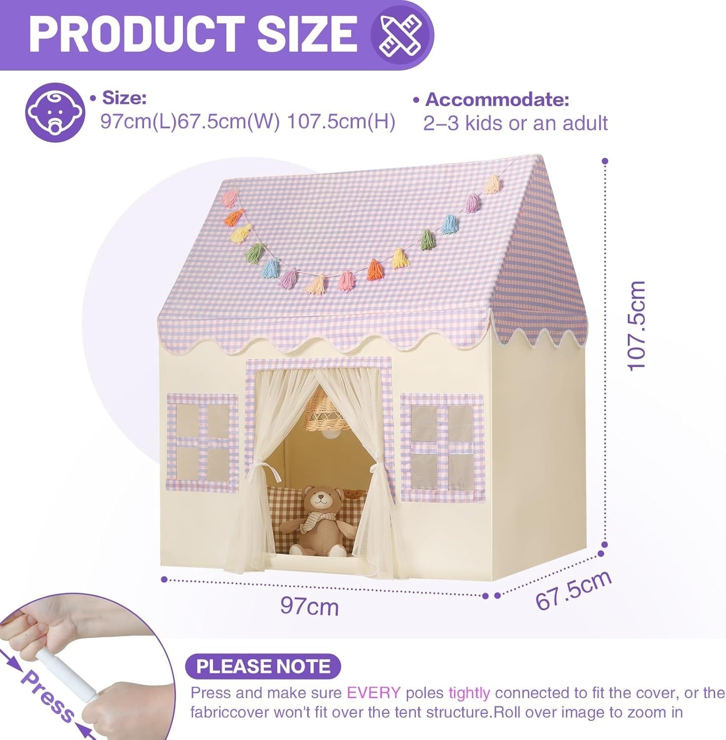 Kids Princess Play Tent with Mat Indoor Fairy Tale Playhouse Purple