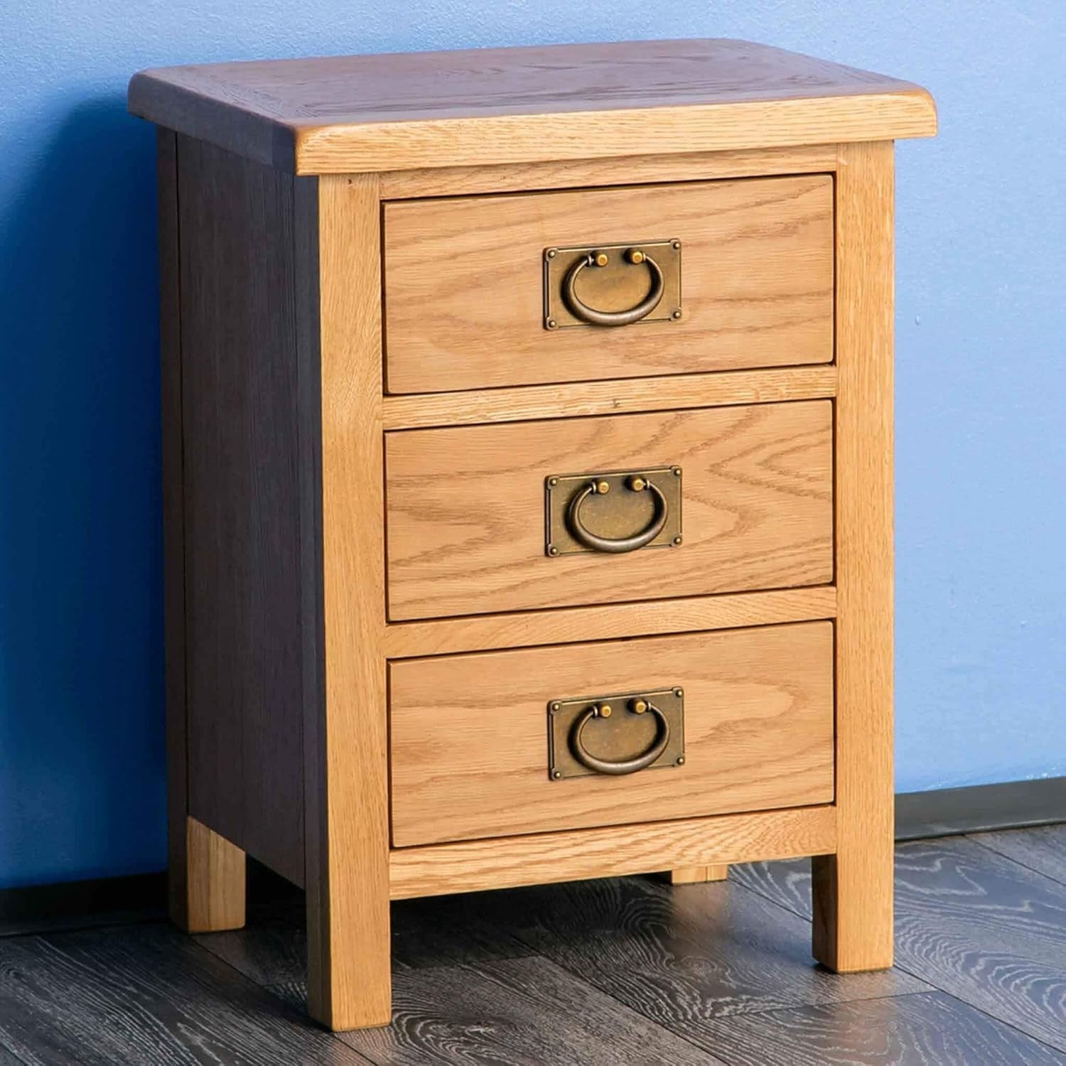 Rustic Solid Oak 3 Drawer Bedside Table – Fully Assembled Wood Nightstand