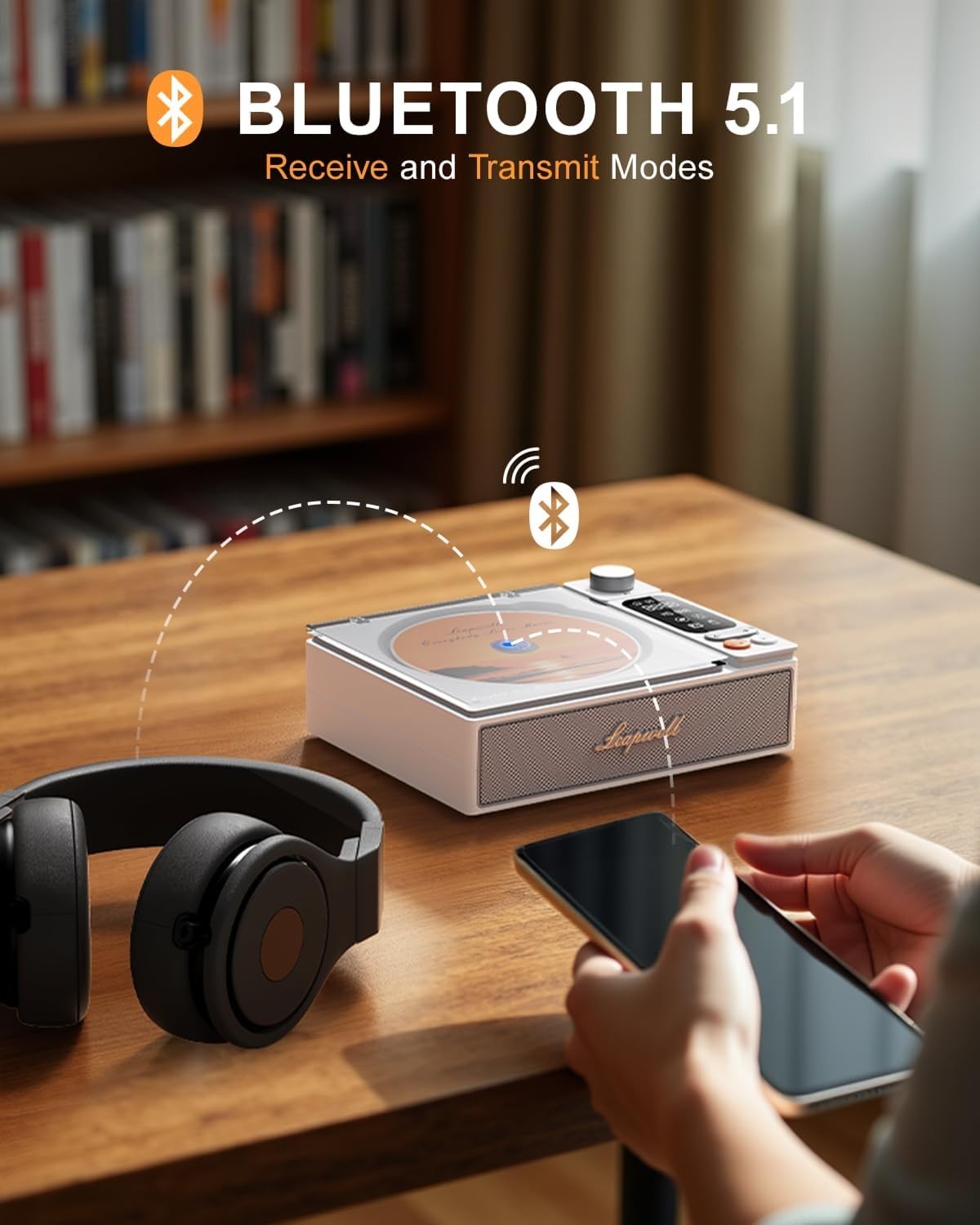 Rechargeable Bluetooth CD Player HiFi Speakers FM USB Optical Remote White