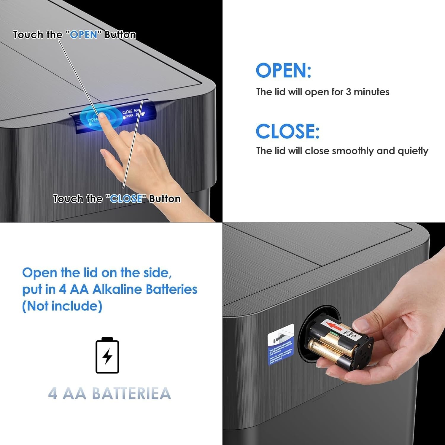 50L Touchless Kitchen Bin | Automatic Sensor Trash Can Black