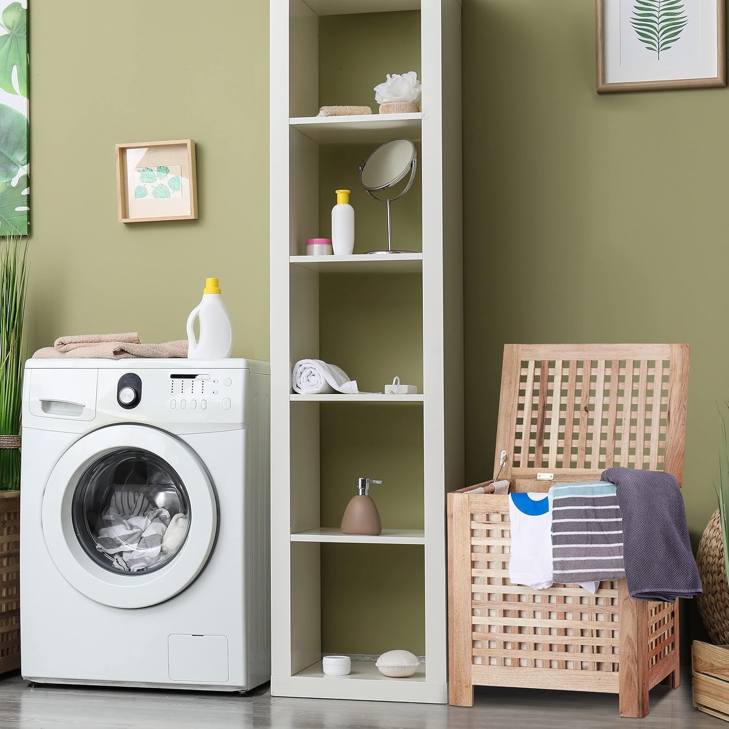 Walnut Wooden Laundry Basket with Lid 70L Large Hamper Removable Liner Bag