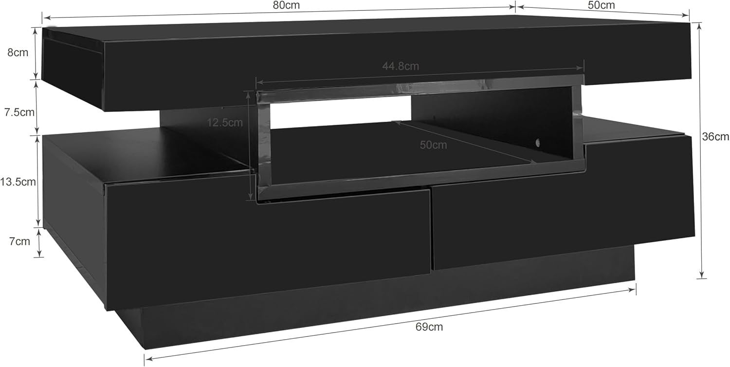 High-Gloss LED Coffee Table with 4 Drawers & Large Storage, Modern Design