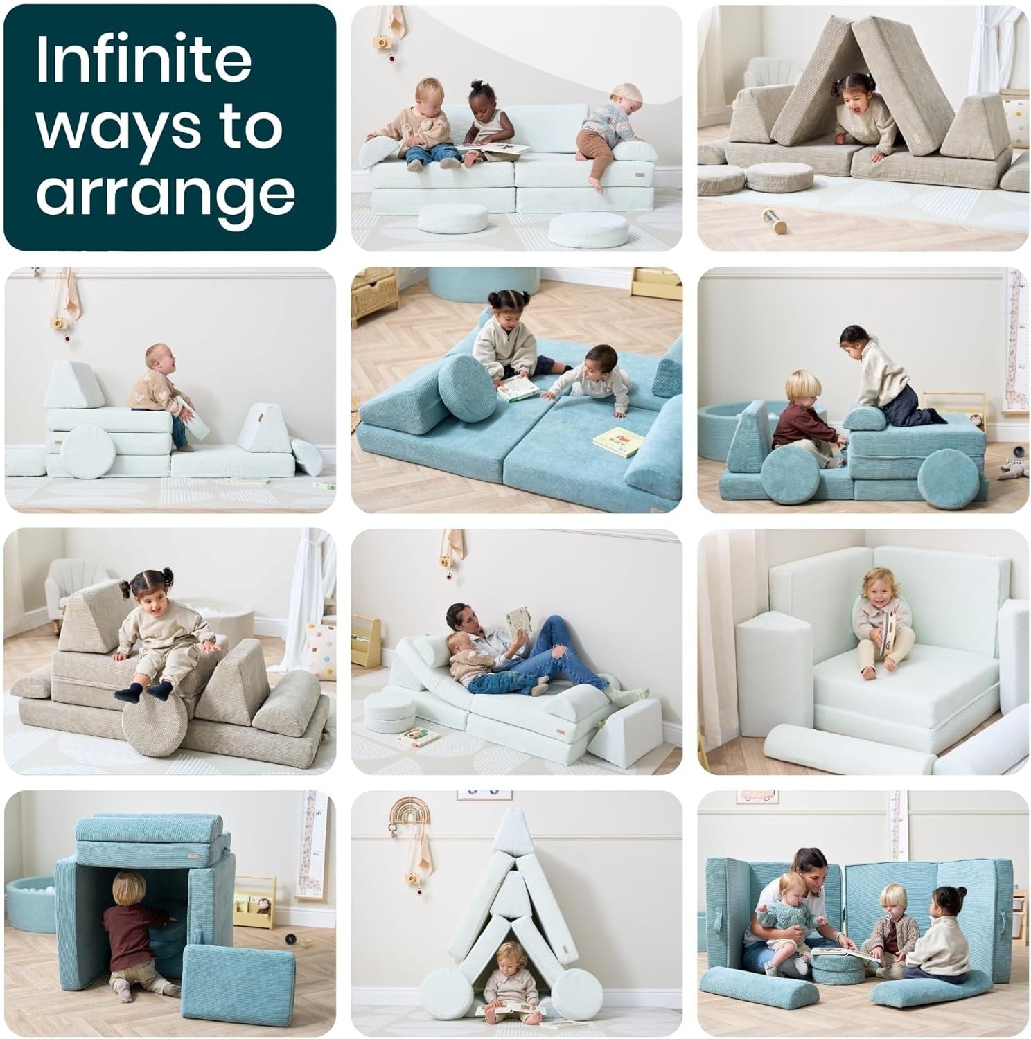 Modular Kids Play Sofa 10 Piece Corduroy Couch Toddler Sofa Bed Mushroom
