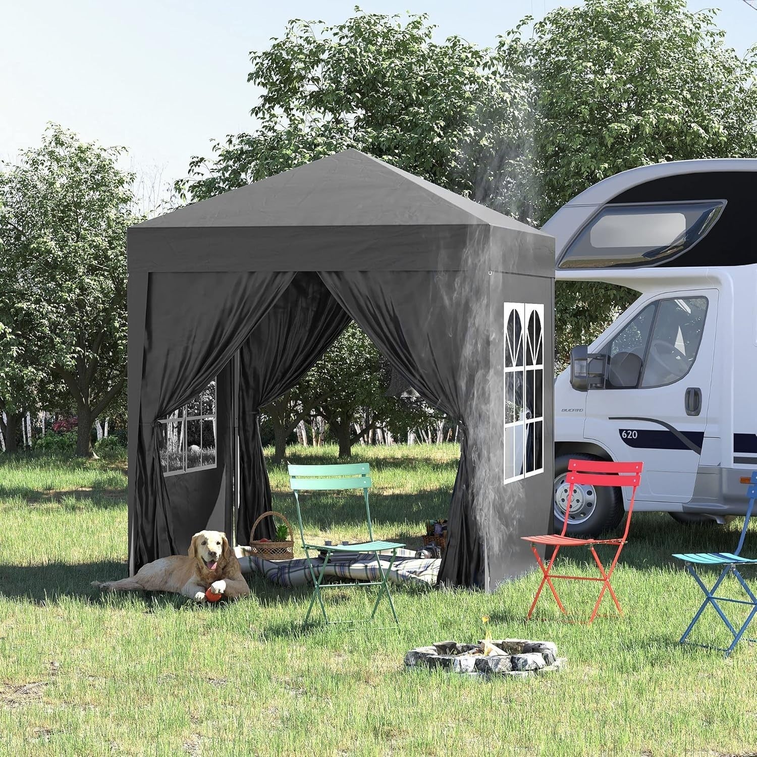 2x2m Pop Up Gazebo Garden Party Tent Waterproof w/ Sidewalls Black