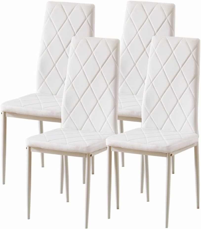 4 Piece Marble Dining Table Set with 4 Velvet Chairs for Small Spaces