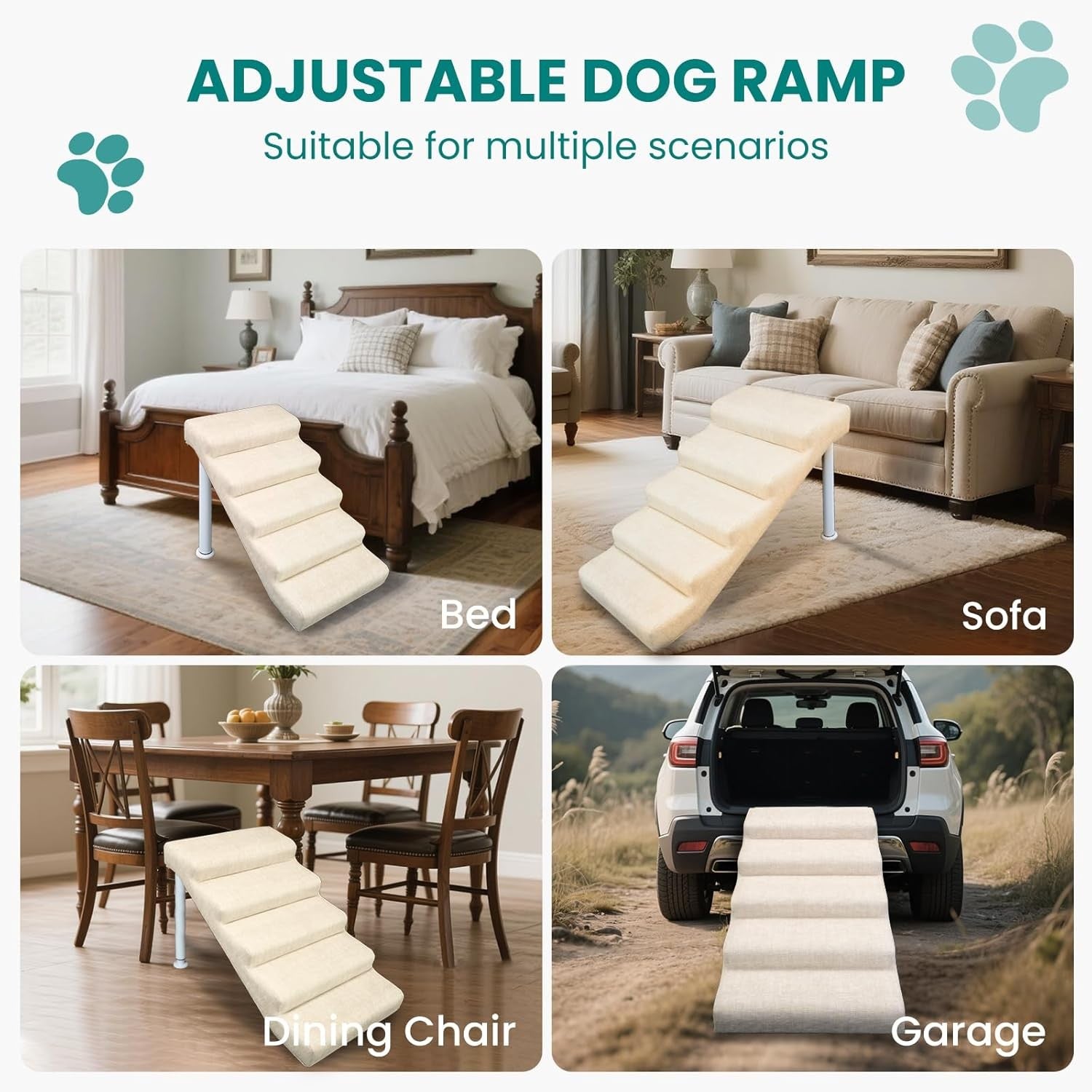 Adjustable Dog Stairs Ramp Multi-Level Pet Steps Bed Sofa L