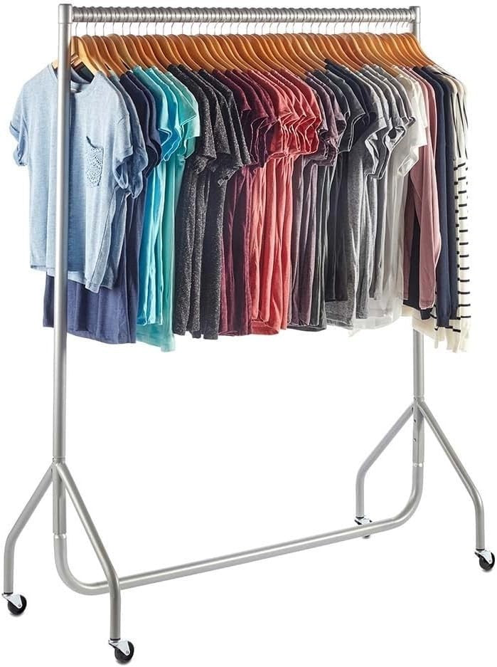 Heavy Duty Clothes Rail 4ft Steel Silver, 100kg Load, Free Standing with Wheels