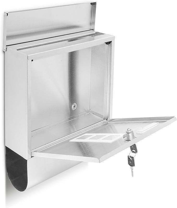 Wall Mounted Stainless Steel Mailbox Lockable Letterbox A4 Slot + Windows