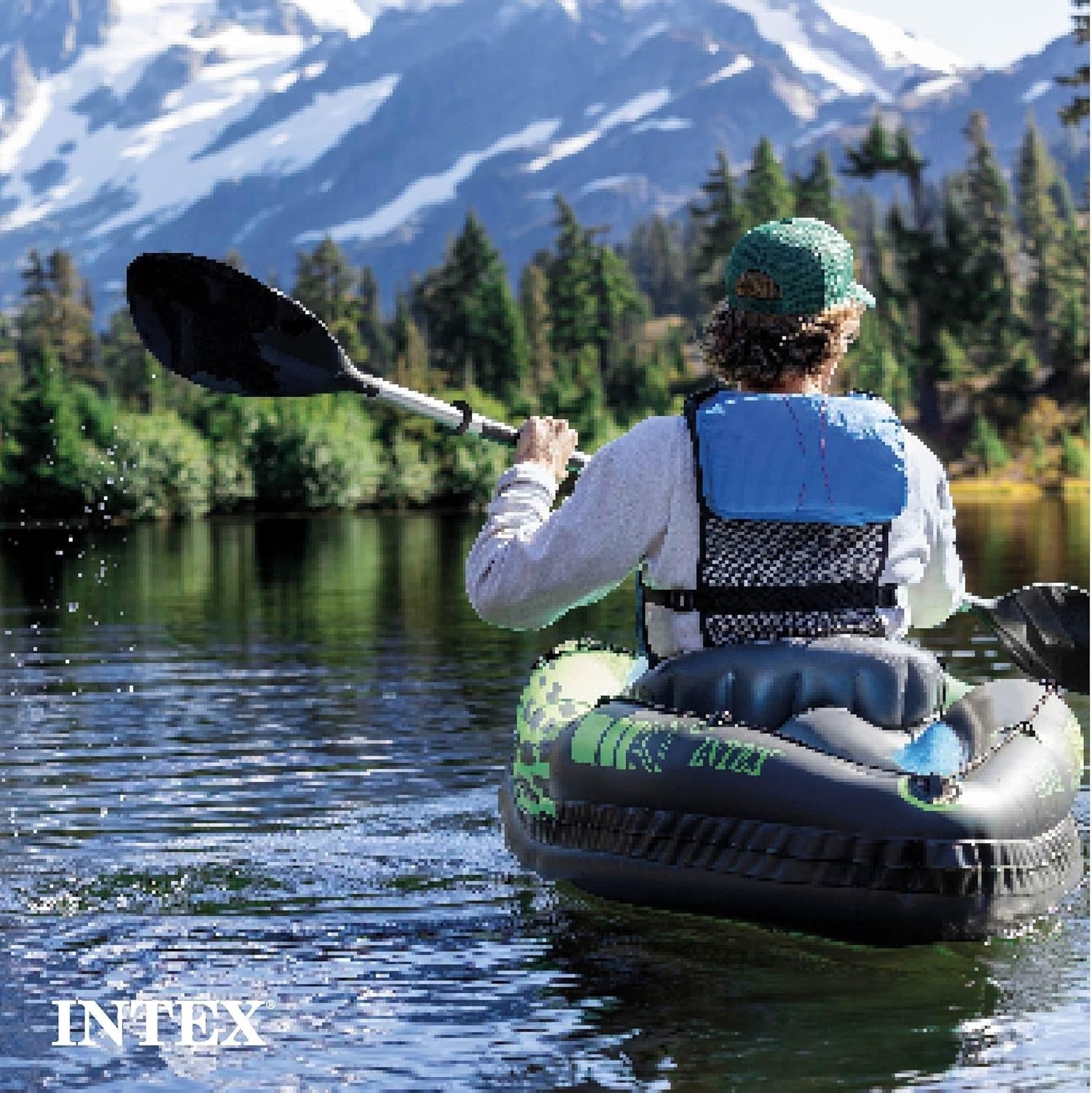 1 Person Inflatable Kayak Set w/ Oars Pump Cargo Net Green