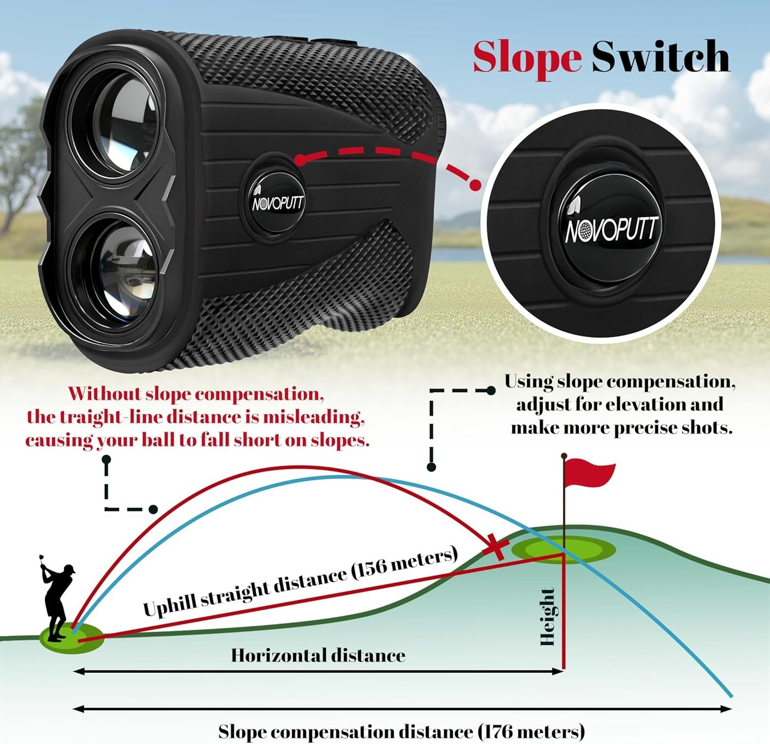 Golf Range Finder 1200Y Slope Flag Lock Vibration Rechargeable