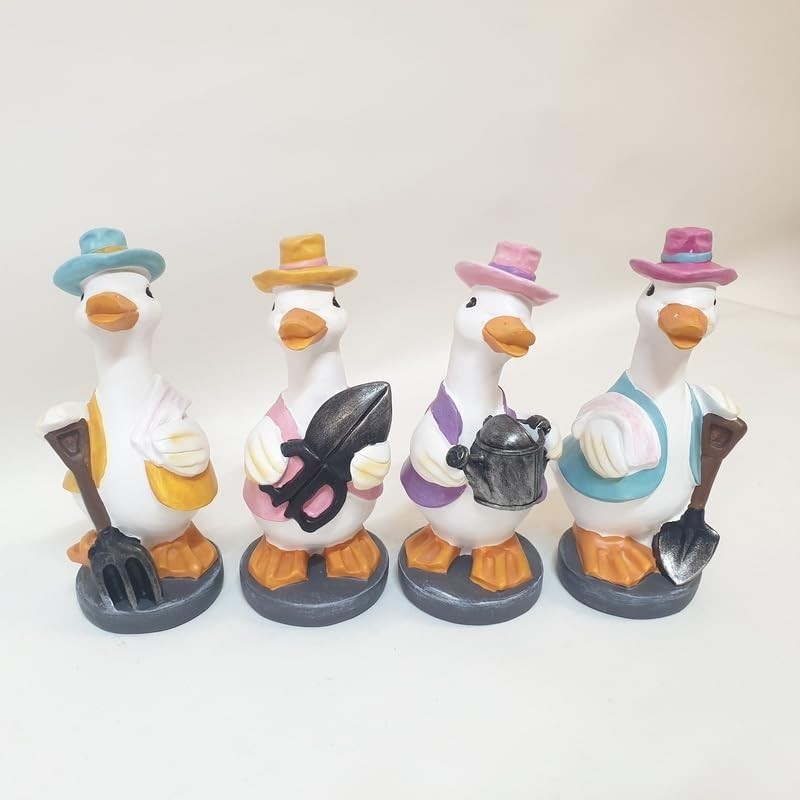 Set of 4 Duck Figurines • Outdoor Resin Garden Ornaments • Cute Patio Yard Decor