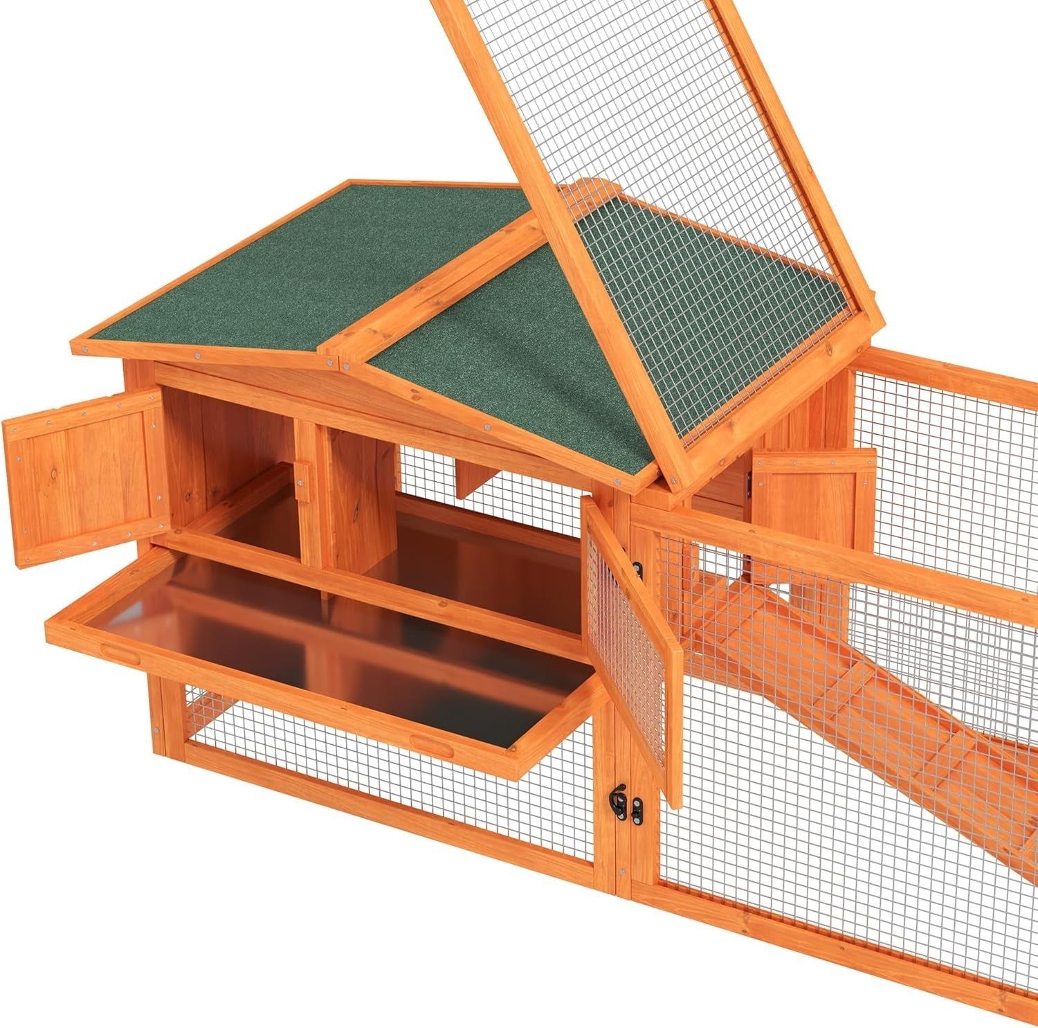 Wooden Rabbit Hutch with Run 156x58x68cm Outdoor Cage