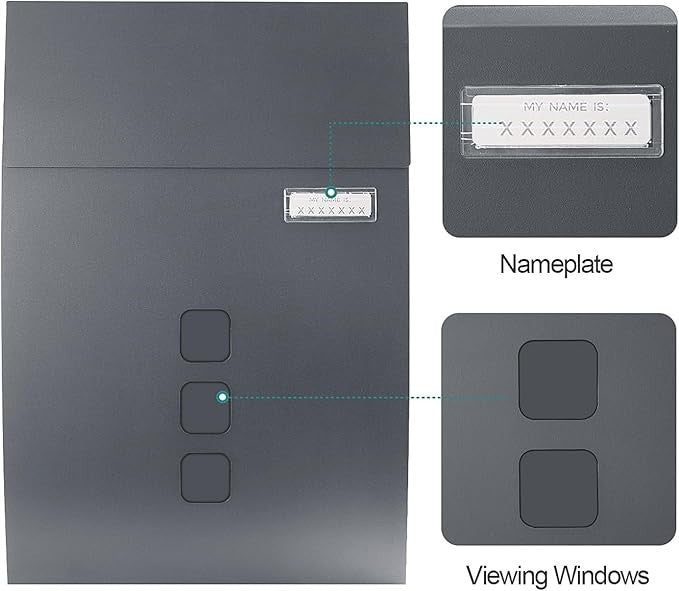 Wall-Mounted Lockable Mailbox Grey | Waterproof Steel Post Box | Large Secure