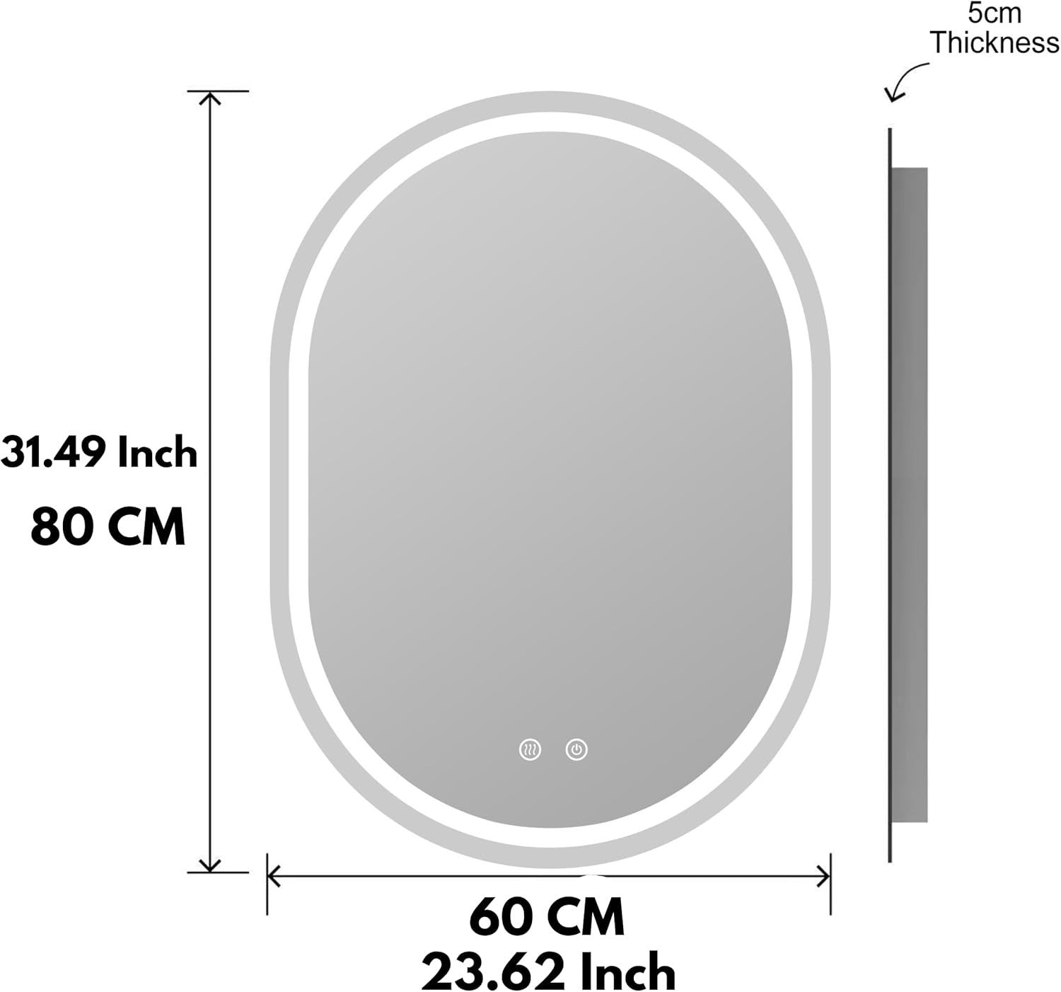 LED Bathroom Mirror Oval 80x60cm Demister Pad Anti-Fog Wall Light