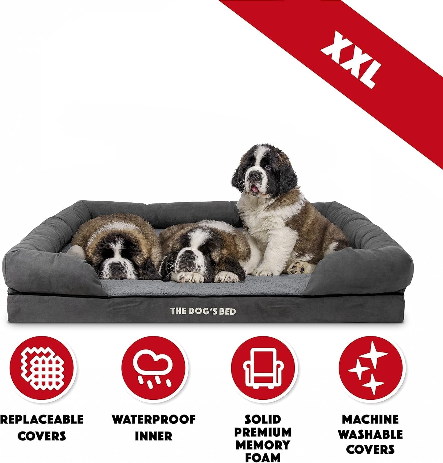 XXL Orthopedic Dog Bed Plush Memory Foam 131x100cm Grey