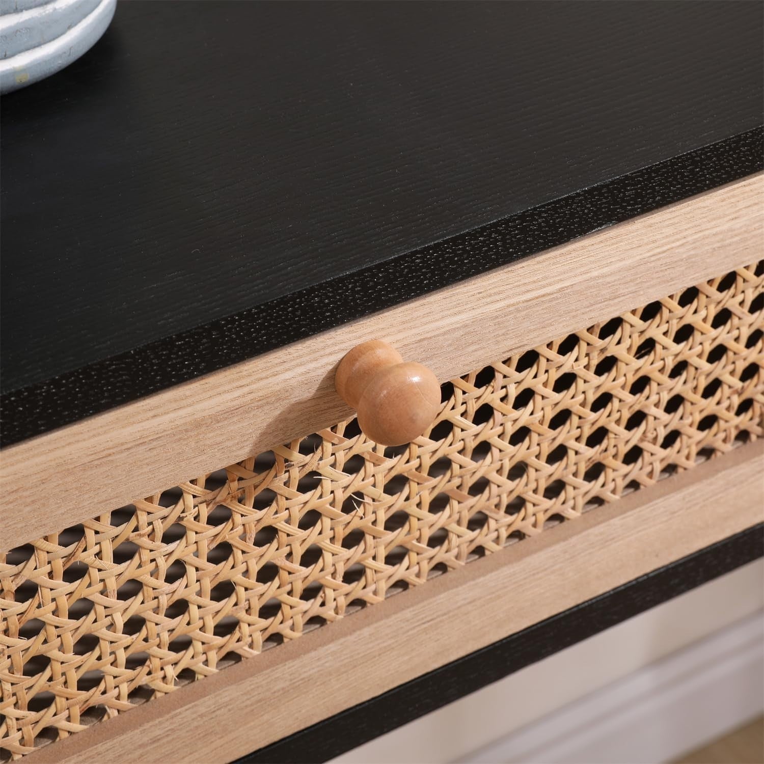 Modern Console Table with 2 Rattan Drawers | Stylish Hallway & Office Storage