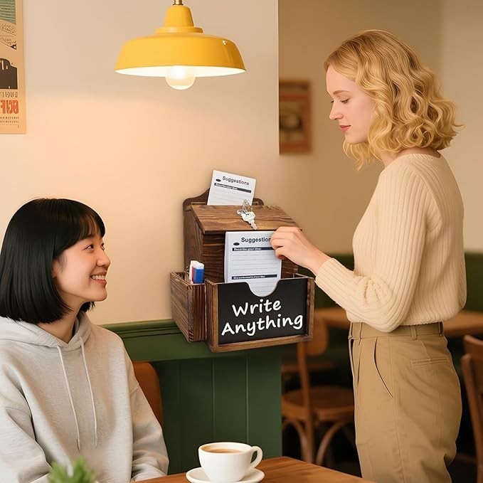Lockable Wooden Suggestion Box Wall Mounted | 2 Slot Secure Message Collector