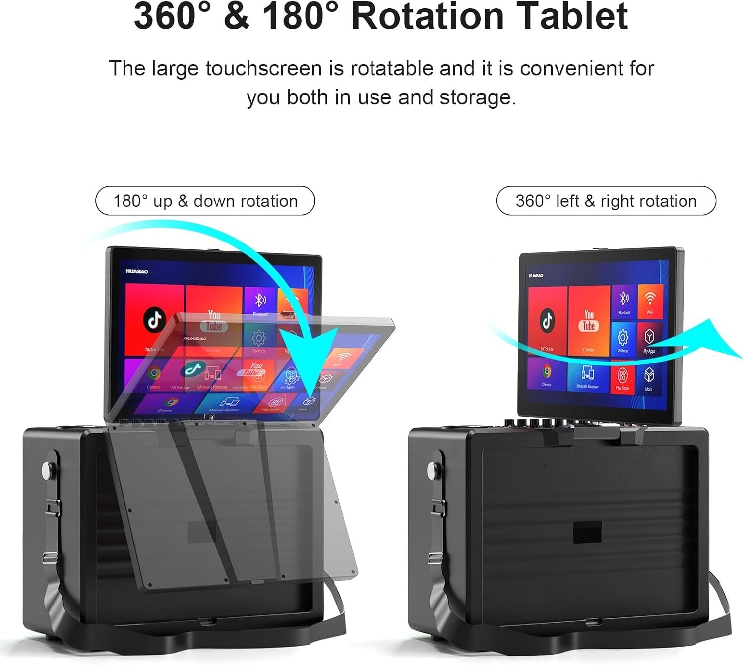 Smart Karaoke Machine 14" Touch Screen 2 Wireless Mics WiFi HDMI