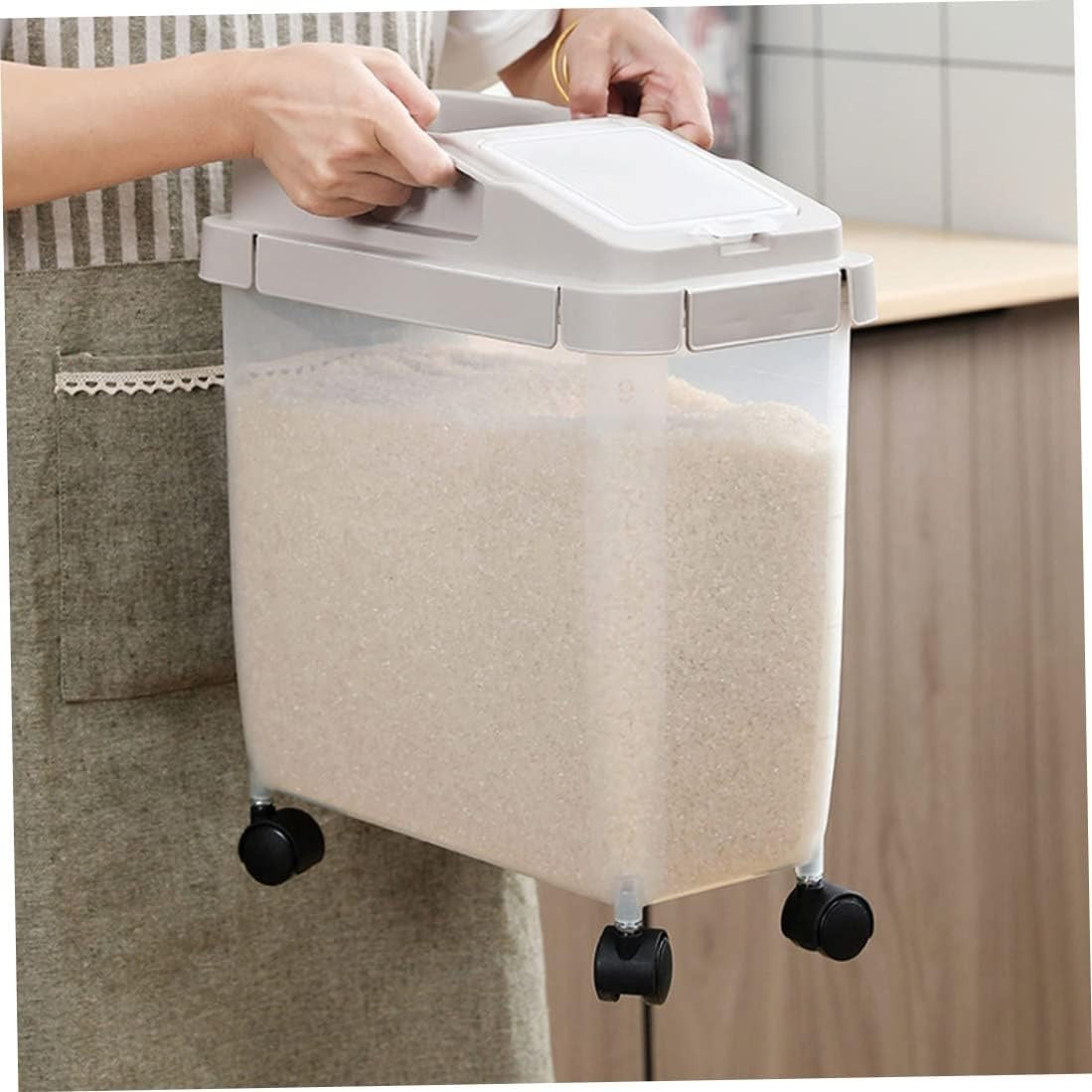10KG Rice Storage Bin on Wheels Sealed Dry Food Container with Cup