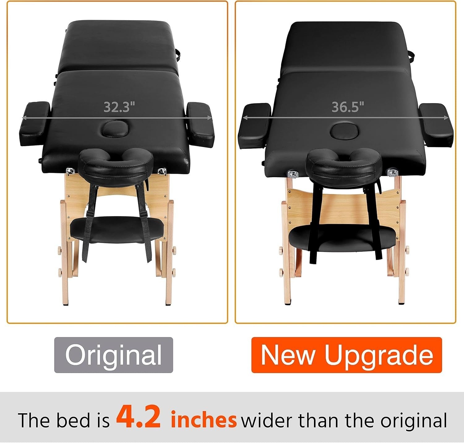 Portable Wood Massage Table 2-Section Folding Beauty Lash Bed Black 70cm Width