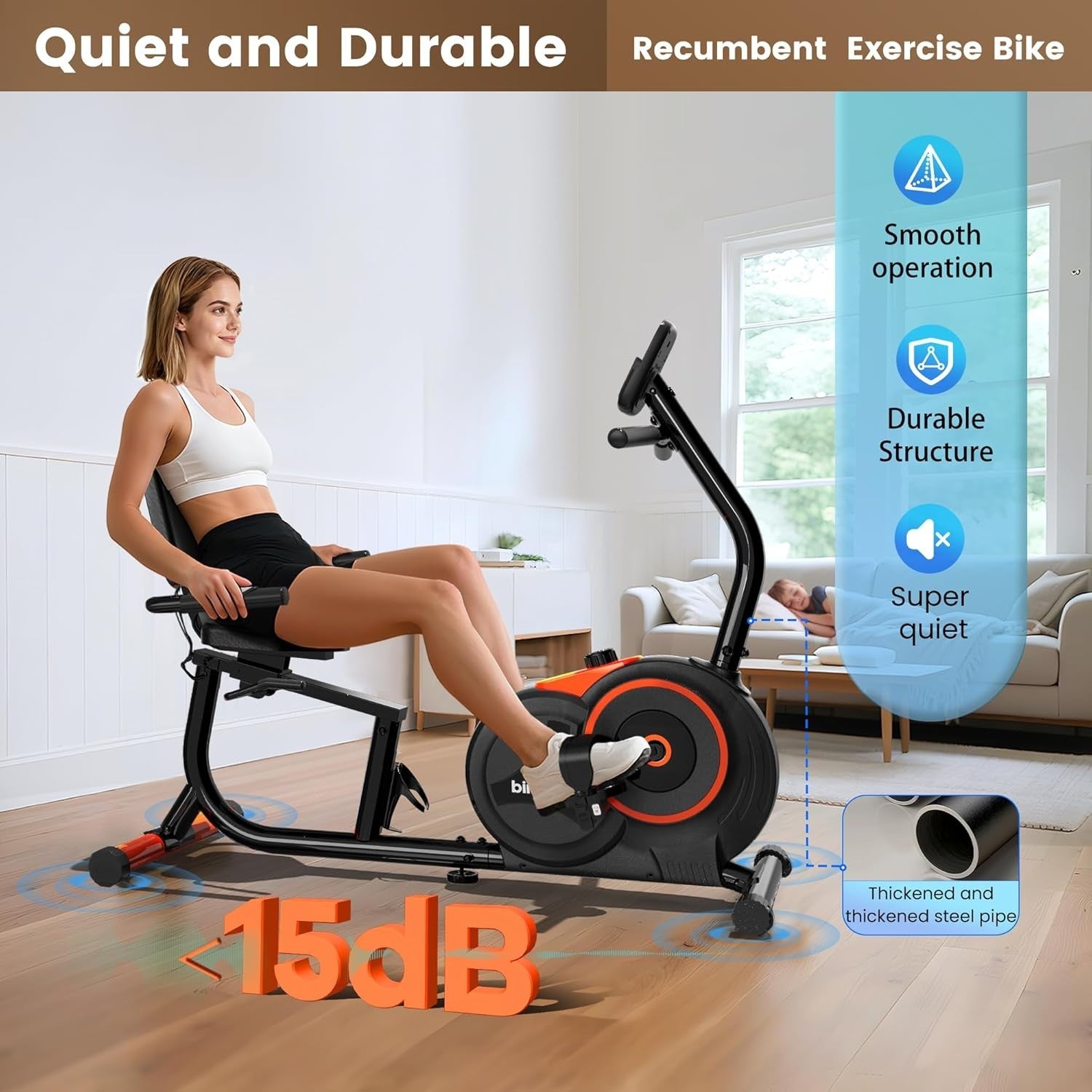 Recumbent Exercise Bike Magnetic 16-Level Quiet Adjustable Seat Heart Rate Home