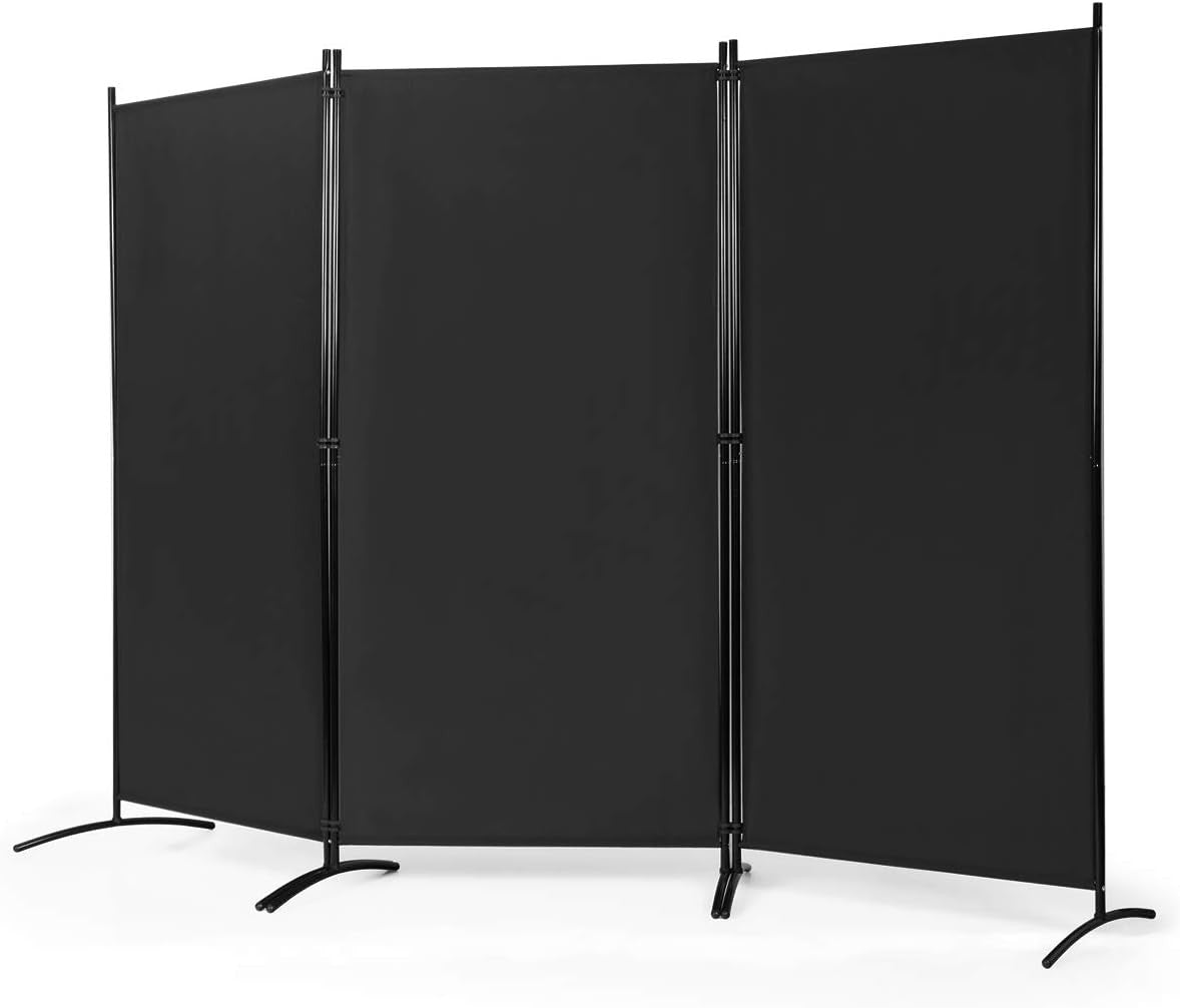 3 Panel Black Folding Room Divider Privacy Screen Partition for Bedroom Office