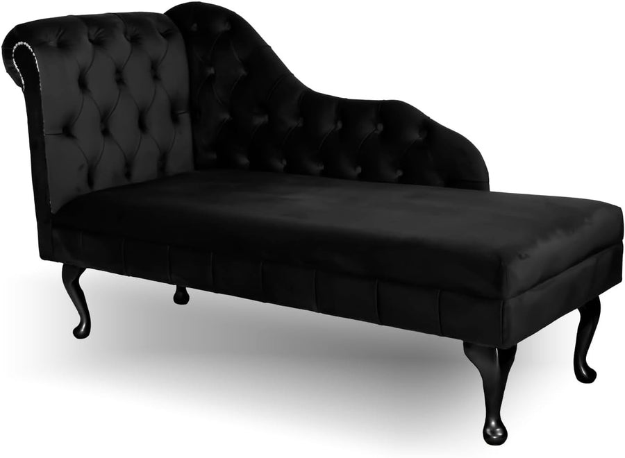 Black Velvet Tufted Chaise Lounge Sofa – Handmade, Sturdy, Stylish Accent Seat