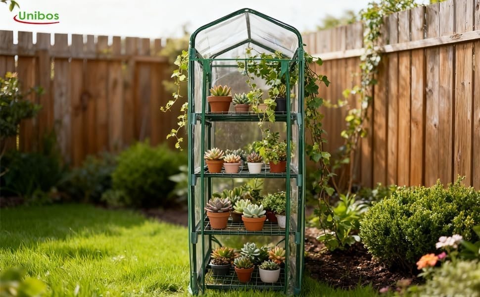 4 Tier Mini Greenhouse | PVC Cold Frame | Steel Shelves | Weatherproof Garden