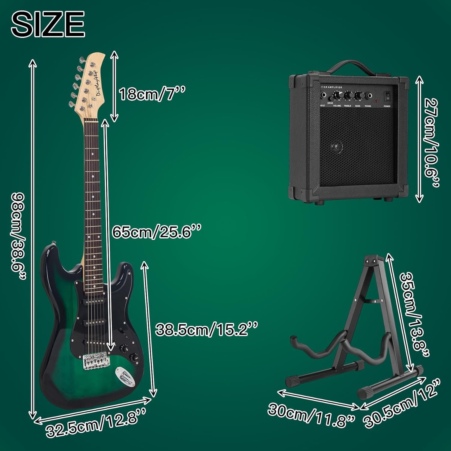 Full Size Electric Guitar Starter Kit Green 6 String w/ Amp & Stand