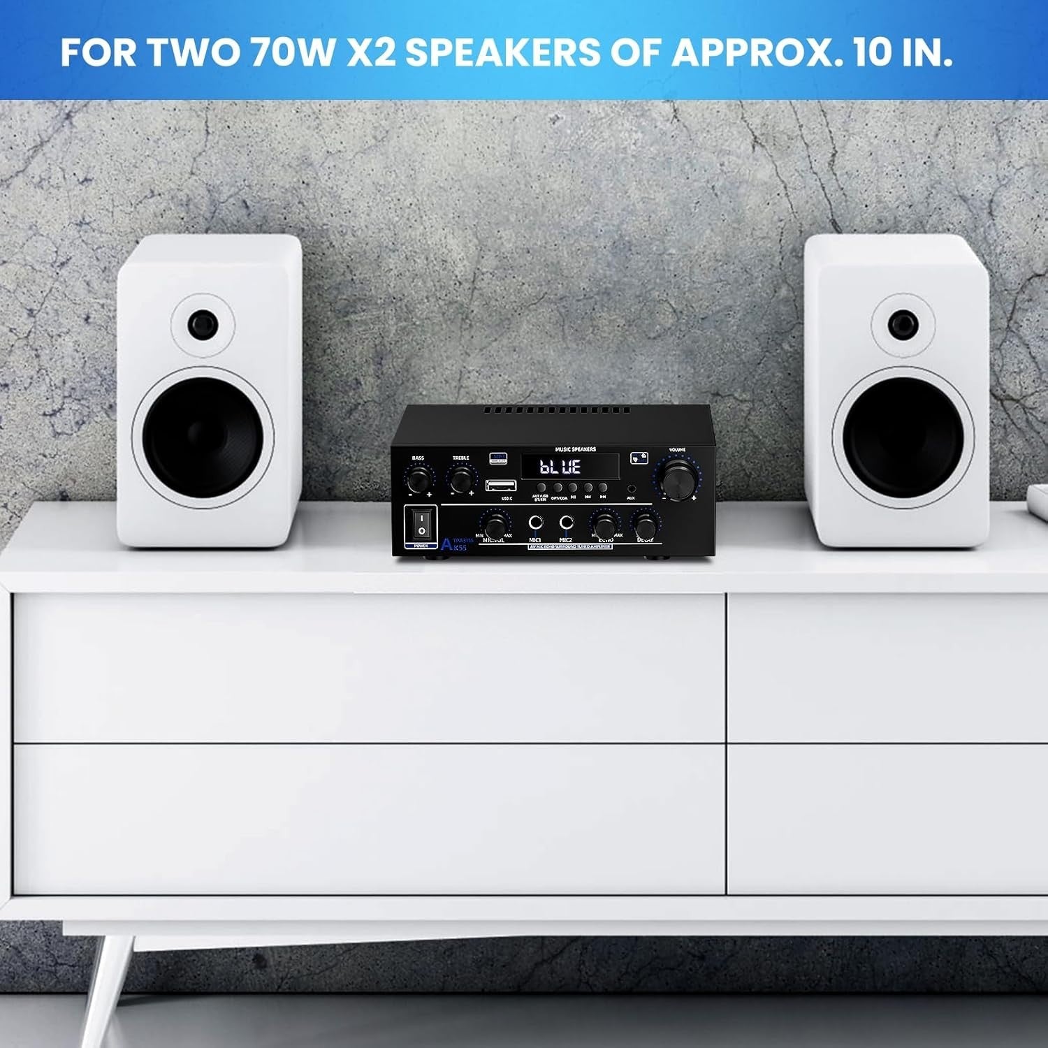 1000W Bluetooth 5.3 Stereo Amplifier 2 Channel HiFi USB FM MIC