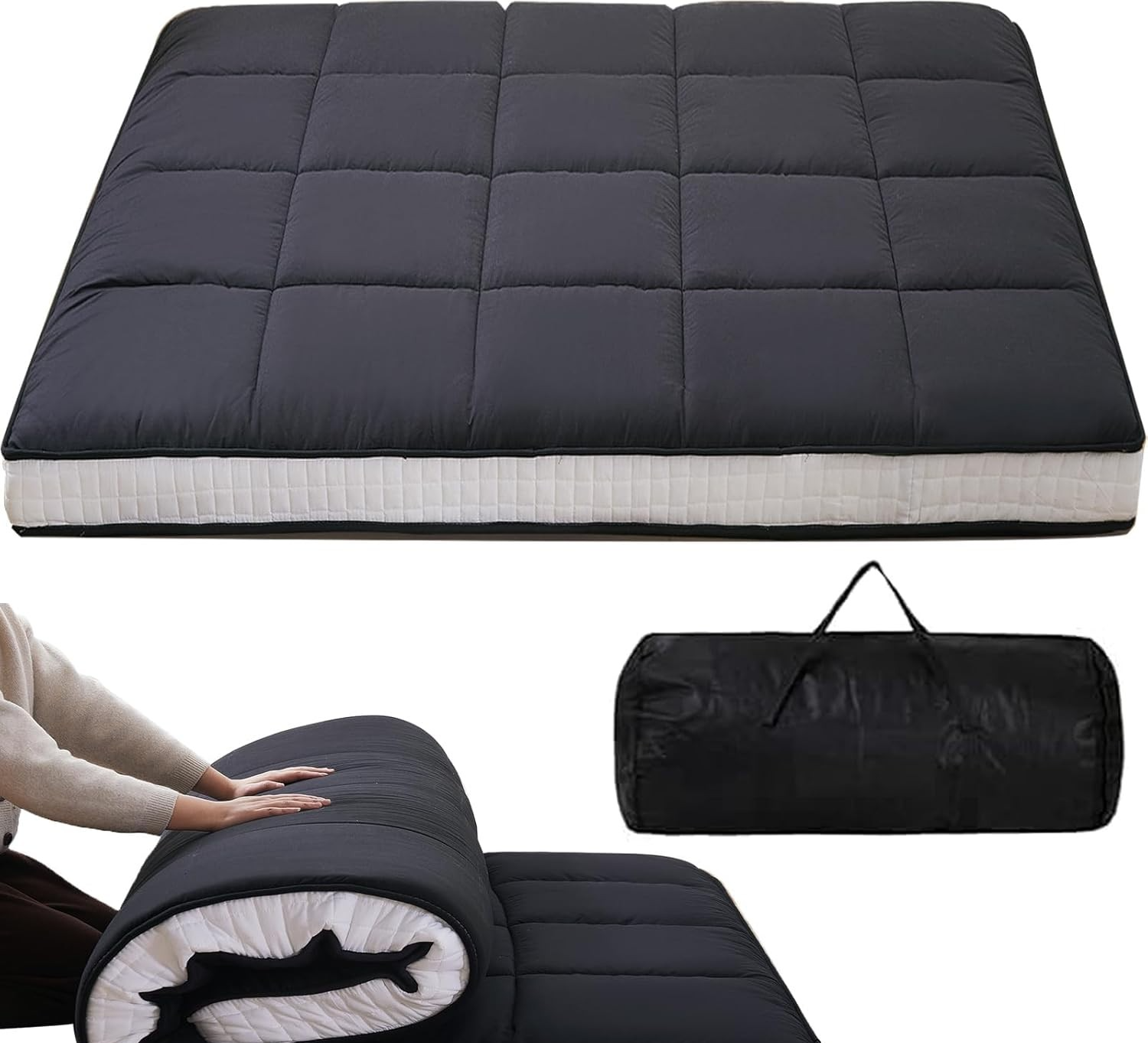 10cm Thick Japanese Roll-Up Futon Mattress | Foldable Tatami Bed & Guest Mat