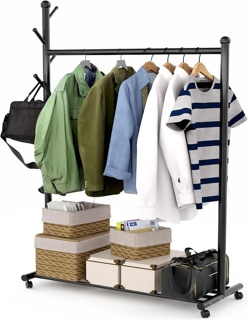 Heavy Duty Clothes Garment Rack with Shelf Wheels Metal Black