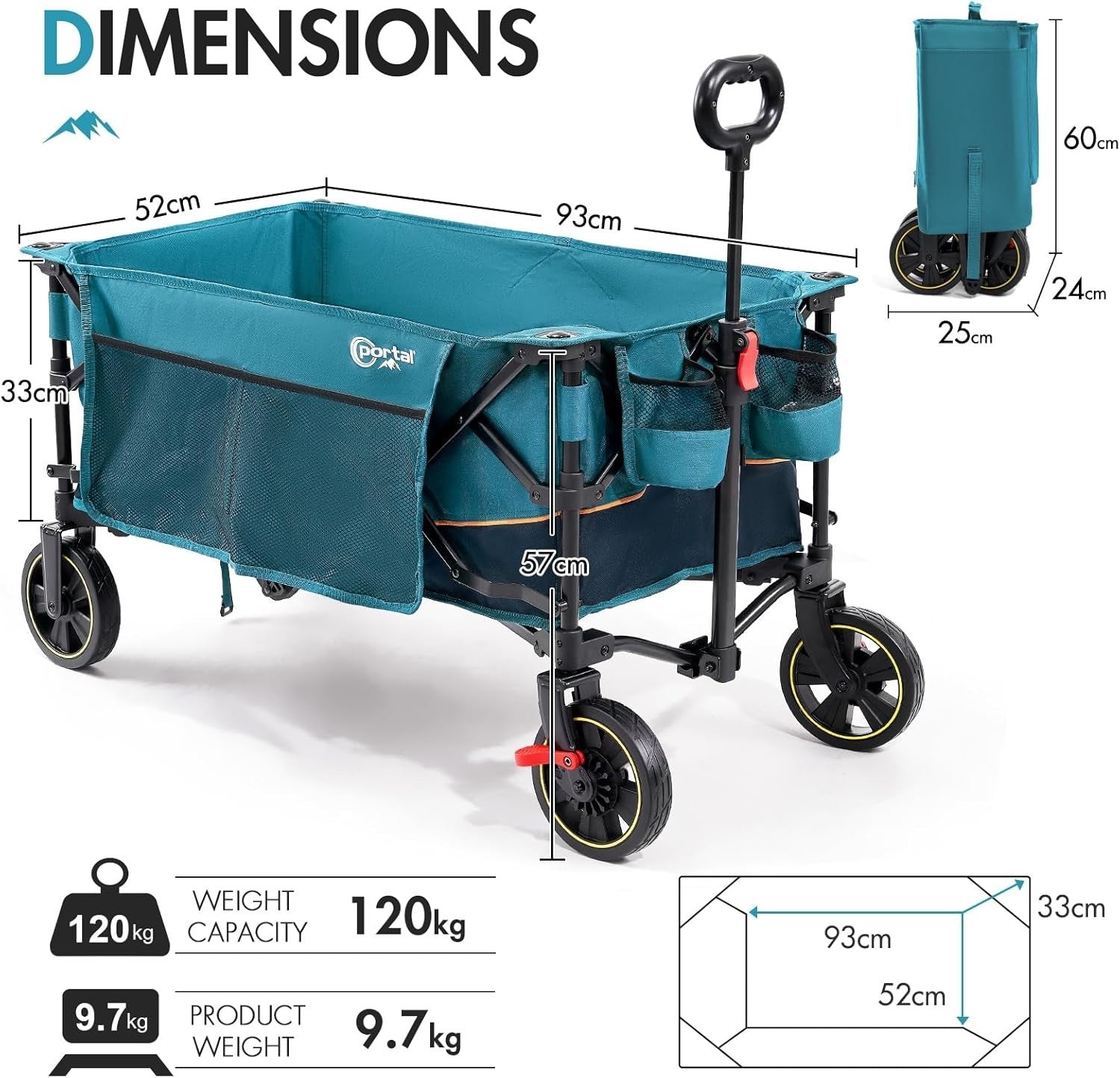 Blue 200L Folding Festival Trolley Heavy Duty Camping Beach Wagon with Brakes