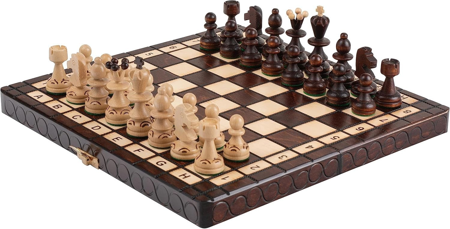35cm Handcrafted Wooden Chess Set | Foldable Board | Classic Travel Set for Adul