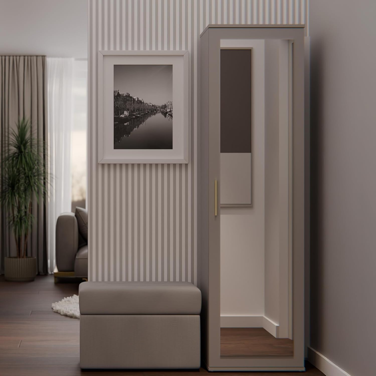 Modern Clay Wardrobe with Drawers, Hooks & Shoe Storage | Slim 180cm
