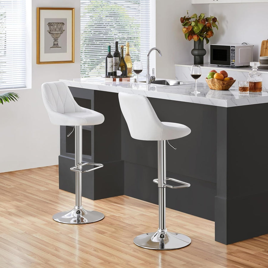 Adjustable Swivel Bar Stools with Backrest & Footrest – White