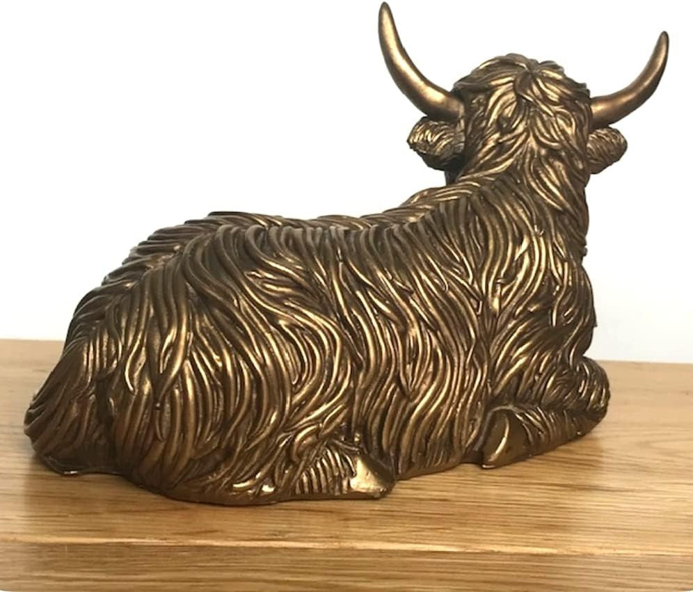 Bronzed Highland Cow & Calf Ornament | Rustic Farmhouse Resin Figurine Decor