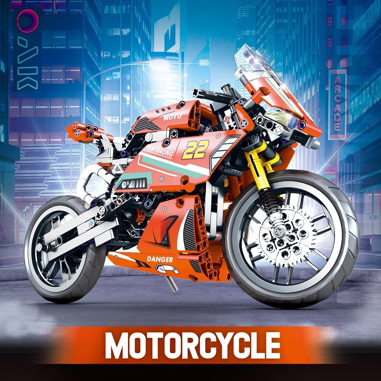 470PCS Motorcycle Building Blocks Kit with Moving Chain & Display Stand Gift Toy